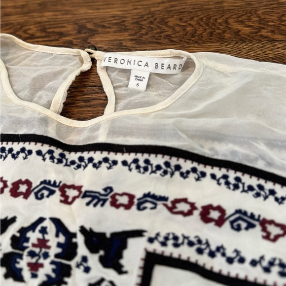 Veronica Beard Tobie Boho Silk White Blouse with Red and Blue Embroidery Size 6 - Picture 2 of 11